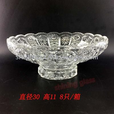 Large size fruit plate with feet, transparent glass fruit
