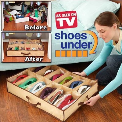 12-Grid Shoe Bag Transparent Storage Shoe Box Bed Bottom Twelve-Grid Dustproof Shoe Box Non-Woven Shoes Storage Box