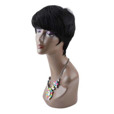 Black short straight hair wig, oblique bangs, and two - eight false head covers of spot sales.