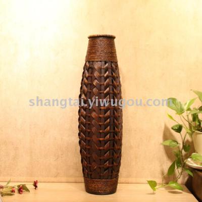 Chinese Retro Southeast Asian Style Handmade Bamboo Woven Vase Flower Flower Container X00192