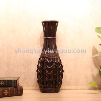 Chinese Retro Southeast Asian Style Handmade Bamboo Woven Vase Flower Flower Container X0040s