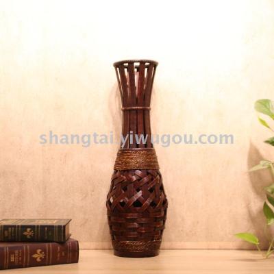 Chinese Retro Southeast Asian Style Handmade Bamboo Woven Vase Flower Flower Container X00287a