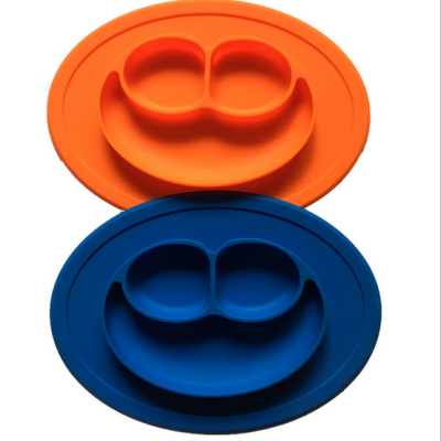 Smiling Face Silicone Integrated Placemat Plate Compartment Infant Supplementary Food Box Plate Baby Baby Silicone Plate