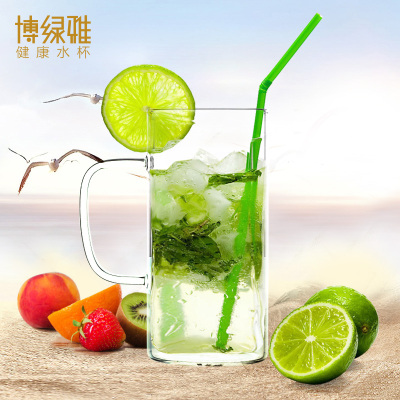 Bo Lvya Household Glass Tea Cup Heat-Resistant Green Tea Fruit Teas Cup Glass Transparent Square with Handle Minimalist Water Cup