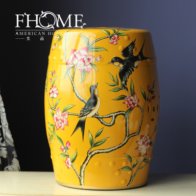 American country vintage yellow flower hand-painted ceramic decoration decoration Home Furnishing drum stool