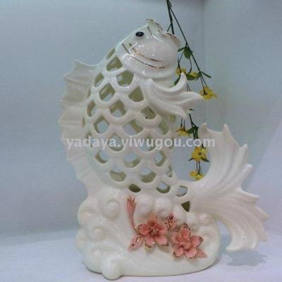 Fine white porcelain hand carved decoration craft wedding gift fish