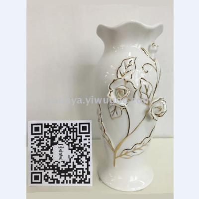 Hand hook flower vase and gilt single white porcelain craft