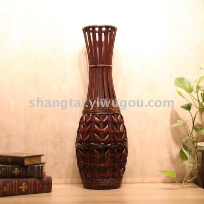 Chinese Retro Southeast Asian Style Handmade Bamboo Woven Vase Flower Flower Container X00284a