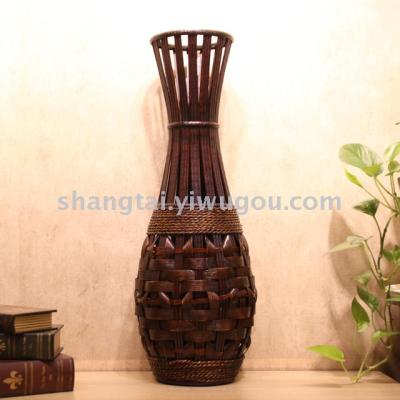 Chinese Retro Southeast Asian Style Handmade Bamboo Woven Vase Flower Flower Container X00292