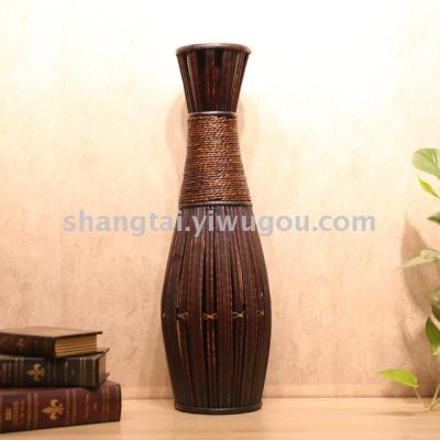 Chinese Retro Southeast Asian Style Handmade Bamboo Woven Vase Flower Flower Container X00203