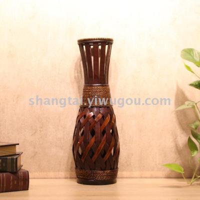 Chinese Retro Southeast Asian Style Handmade Bamboo Woven Vase Flower Flower Container X00304