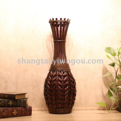 Chinese Retro Southeast Asian Style Handmade Bamboo Woven Vase Flower Flower Container A- 275