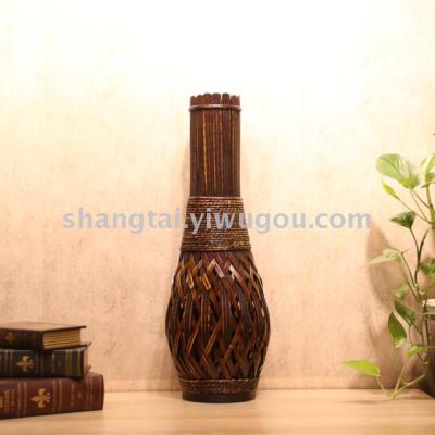 Chinese Retro Southeast Asian Style Handmade Bamboo Woven Vase Flower Flower Container X00289