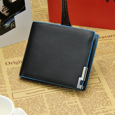 New hot selling men's short purse blue iron edge men's horizontal wallet creative thin wallet