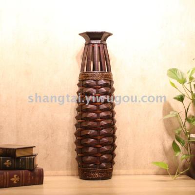 Chinese Retro Southeast Asian Style Handmade Bamboo Woven Vase Flower Flower Container X00253