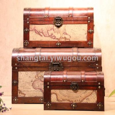 Retro Wood Treasure Chest Set Props Display Clothing Window Storage W9-013