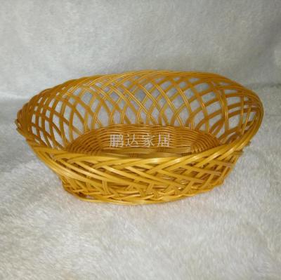 Hand woven plastic oval fruit basket handicraft fruit storage basket plastic basket