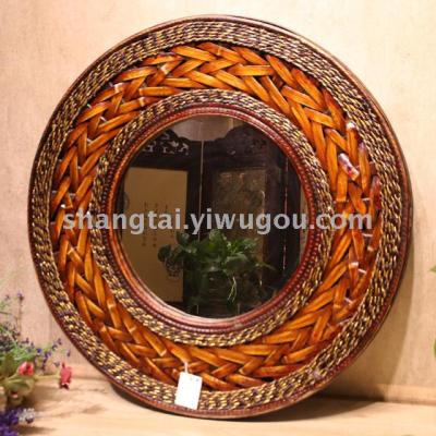 Hot-Selling Retro Southeast Asian Style Handmade Bamboo Frame Hanging Mirror X00309