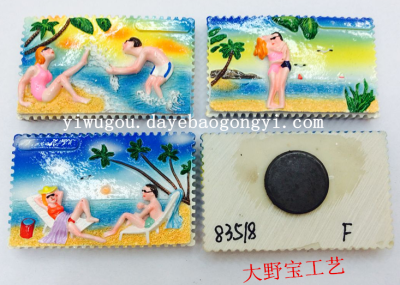 Seaside beach holiday lovers stamps refrigerator with high-end resin high-grade magnets.