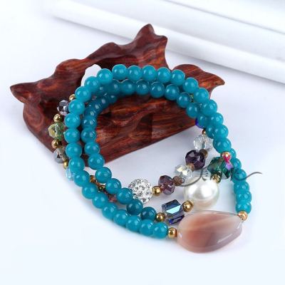 Agate Shell Pearls 3-Ring Bracelet