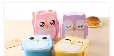 Children's Compartment Lunch Box Cute Owl Cartoon Student Microwave Oven Heating Lunch Box Fast Food Box Crisper