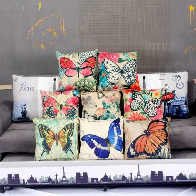 Sofa pillow pillow pillow cotton linen American butterfly digital printing pillow case custom