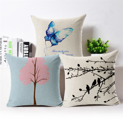 Simple style butterfly tree design pillow case rosewood cushion cotton and linen manufacturers direct pillow