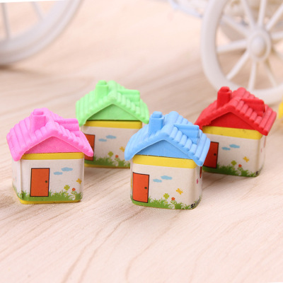 Cute cartoon small house eraser creative rubber removable Korean stationery