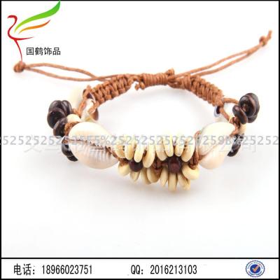 Fashion wooden beads shell weaving personalized punk bracelet