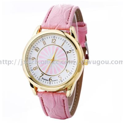 2017 latest gold large dial belt ladies watch