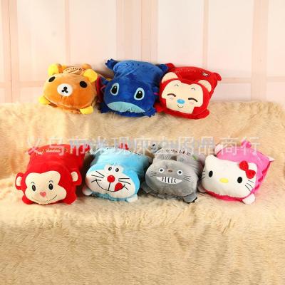 Cartoon Pillow Quilt Dual-Use Car Flannel Blanket Lying Pillow and Blanket Airable Cover Pillow