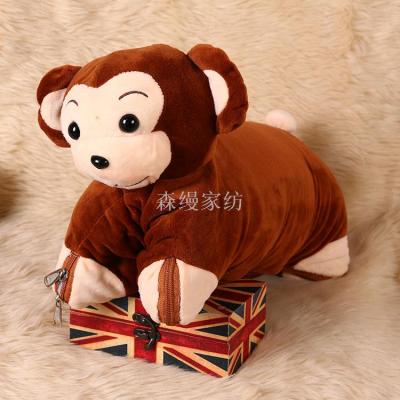 Simulation Monkey Avatar Pillow and Blanket Fashion Personality Roll Carpet Fleece Blanket Embroidery Blanket