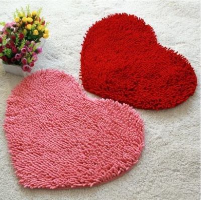 Heart-shaped ultra-soft ultra-fine fiber non-slip absorbent long-haired chenille carpet mattress pad mats bathroom mats