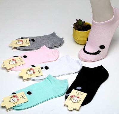 Polyester cotton socks pure color lady cute smiley socks casual candy color socks adult socks