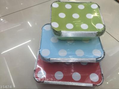 The spot Environmental protection Aluminum foil Tint color coating oven lunch box with color paper cover can be customized