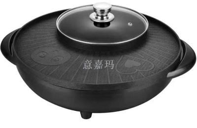 Electric hot pot rinse and baked one Korean multi-purpose electric cooker barbecue home mandarin duck pot non-stick