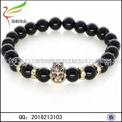 Buddha head bracelet natural stone black stone agate hand string