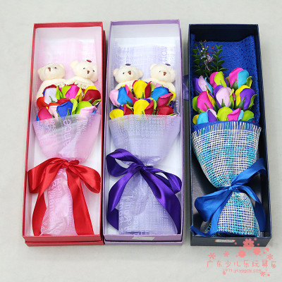 Valentine's Day Colorful Soap Flower Head Simulation Rainbow Rose Soap Flower Head Bouquet Gift Box