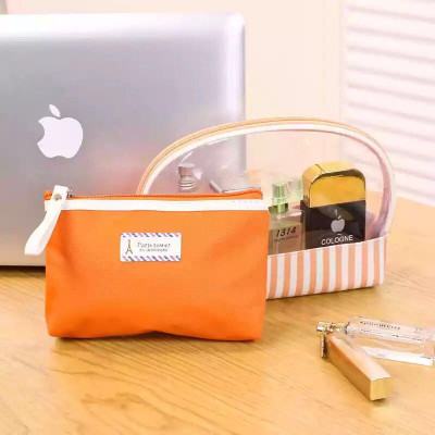 European and American foreign trade new oval striped two sets of cosmetic bag pvc transparent waterproof wash bag