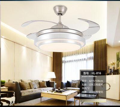 Factory direct sales LED lights stealth ceiling fan home frequency remote control fan lights spot