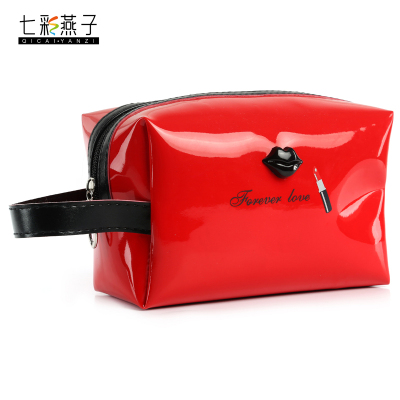 Korean version of pure color cosmetic bag cosmetic bag wash gargle bag three - dimensional lipstick hand bag 