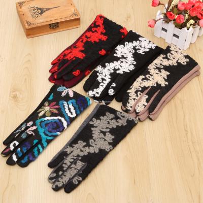 Autumn and winter fashion ladies tie warm and velvet gloves are all touch screen gloves.