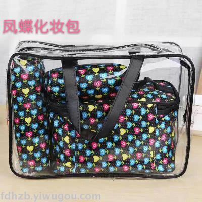 PVC transparent striped wave point waterproof cosmetic bag package package wash bag four sets