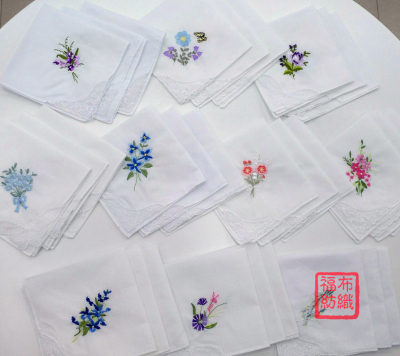 Women's 60S Cotton Embroidered Handkerchief 28cm Lace Small Handkerchief Pocket Square Square Scarf Multi-Flower Customization