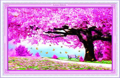 New 5D romantic cherry blossom tree diamond painting landscape cross - embroidered living room decoration.