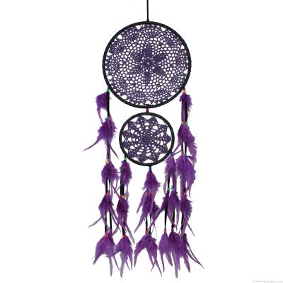 Indian Dream Catcher Wall Hanging Hand-Woven Purple Feather Ornaments Creative Wall Decoration Dream Catcher
