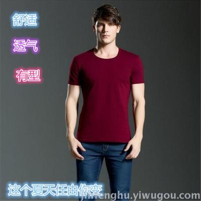 New lycra cotton men's slim, simple, short-sleeved classic plain men's round neck T-shirt