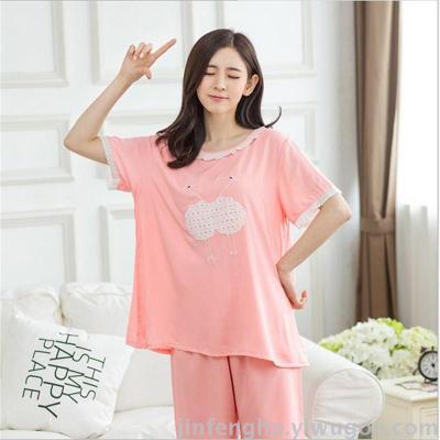 explosion paragraph Ms. cotton silk pajamas suit short sleeve cotton thin section of the lovely home service