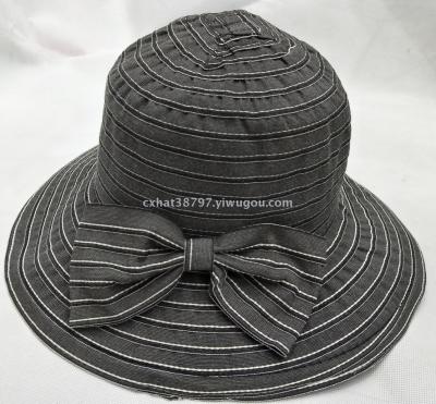 Foldable beach cap canvas large bow-tie beach hat.