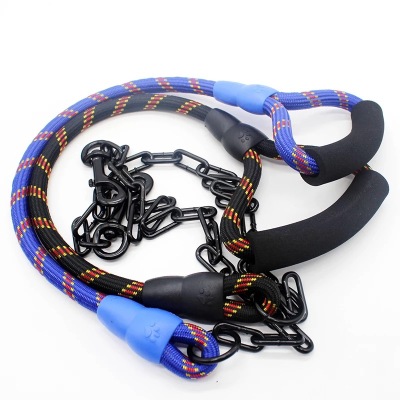The Pet supplies the dog dog preparation of polyester handle lattice LED color Metal lock chain belt